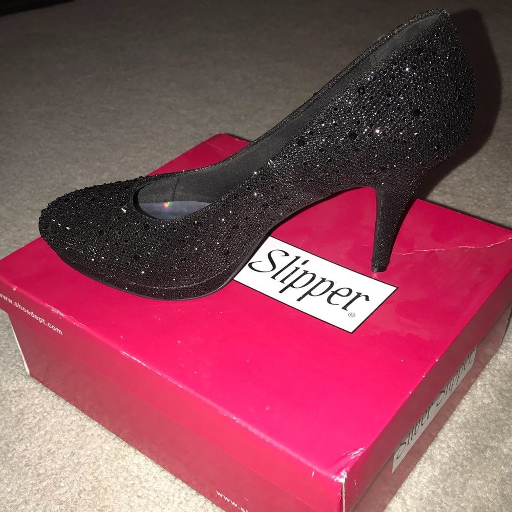 Silver Slipper Black Stilettos